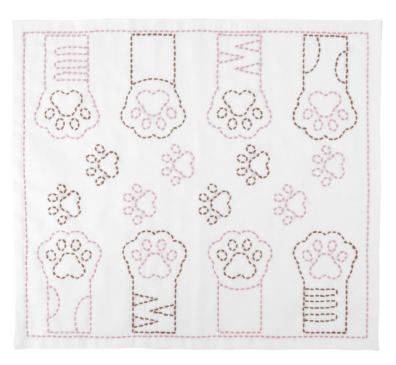 Simply stitch along the Easy kit for sashiko embroidery made in Japan pattern! dishcloth, (paw print).