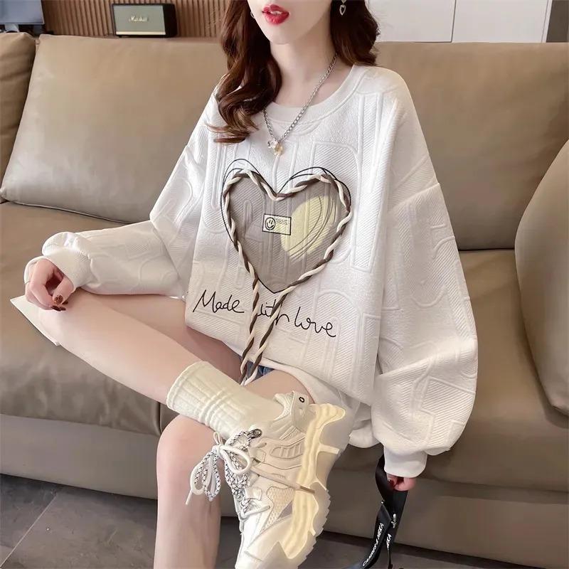 Spring and Autumn New Thin Sweatshirt Women's T-shirt Women's Loose Covering Flesh Large Size Fashionable High-end Women's Outerwear Top Long Sleeve