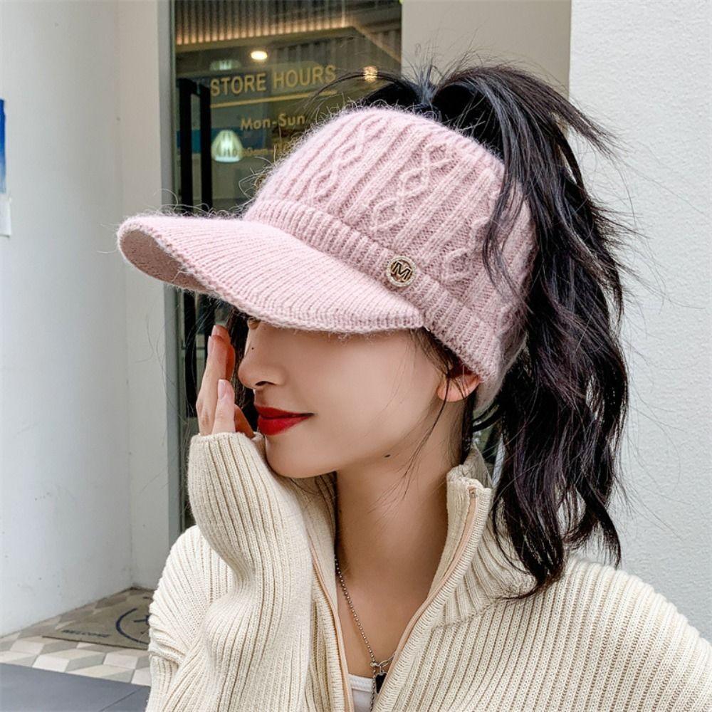 Women Hats 2025 New Autumn Winter Warm Rabbit Knitted Hats Outdoor Sports Golf Ponytail Hat Baseball Caps Empty Top Caps 1PC
