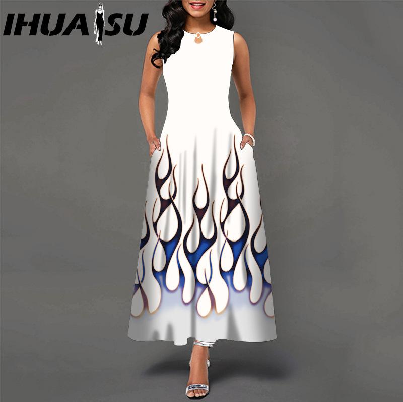 IHUASU 48 Farben Neues Damen Lockeres Vintage Blumenmuster Rüschenkleid Befree Kleid Großes Sommerparty Tanktops Elegante Maxikleider