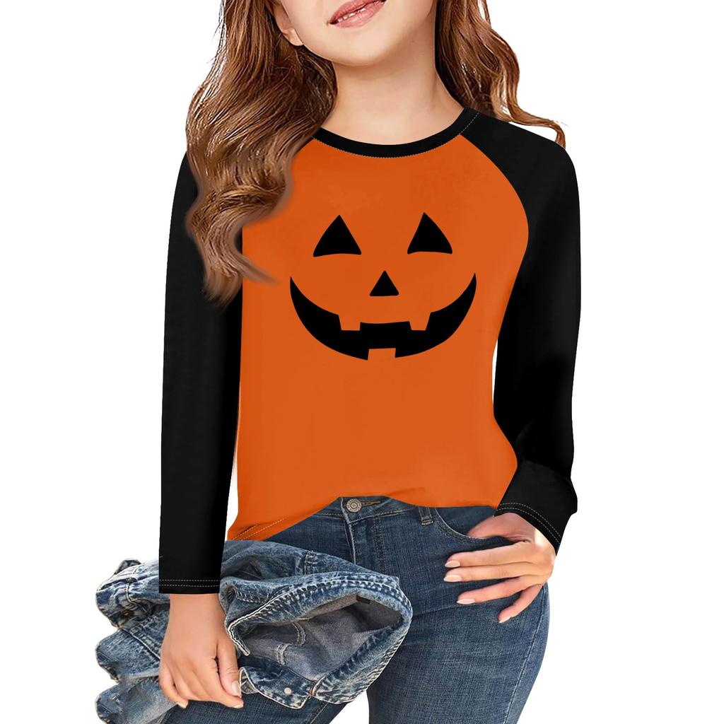 Girls Long Sleeve Halloween Day T Shirts Kids Fall Tops Crewneck Basic Tees -14Y