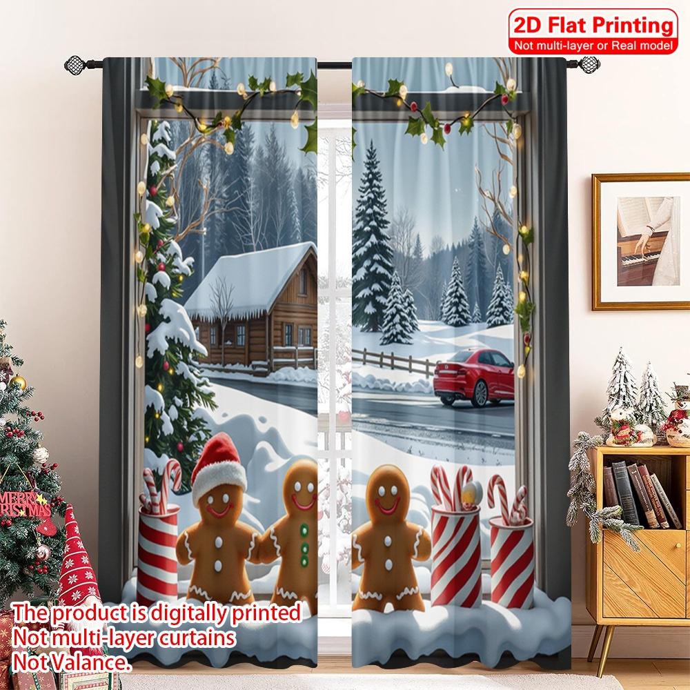 

2pcs 2D flat printing Christmas Drapes Gingerbread Men Christmas Scene Polyester Without Electricity Family Party Perfect for 52.50×116.00 CM 2pcs