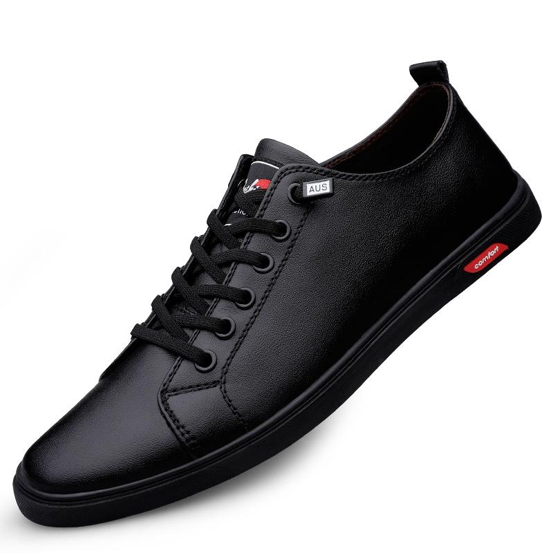 Fashion Classic Mens Stylish Lightweight Sneakers Outdoor Comfy Lace-Up Flat Shoes Men Casual Leather Walking All-Match Basic Shoes