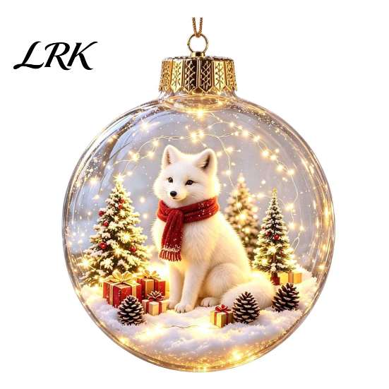 Winter Theme Party Supplies 3D Christmas Animal Faux Crystal Ball Ornament, Lighted Acrylic Hanging Decor Warm Light Scenes with Hedgehog Penguin