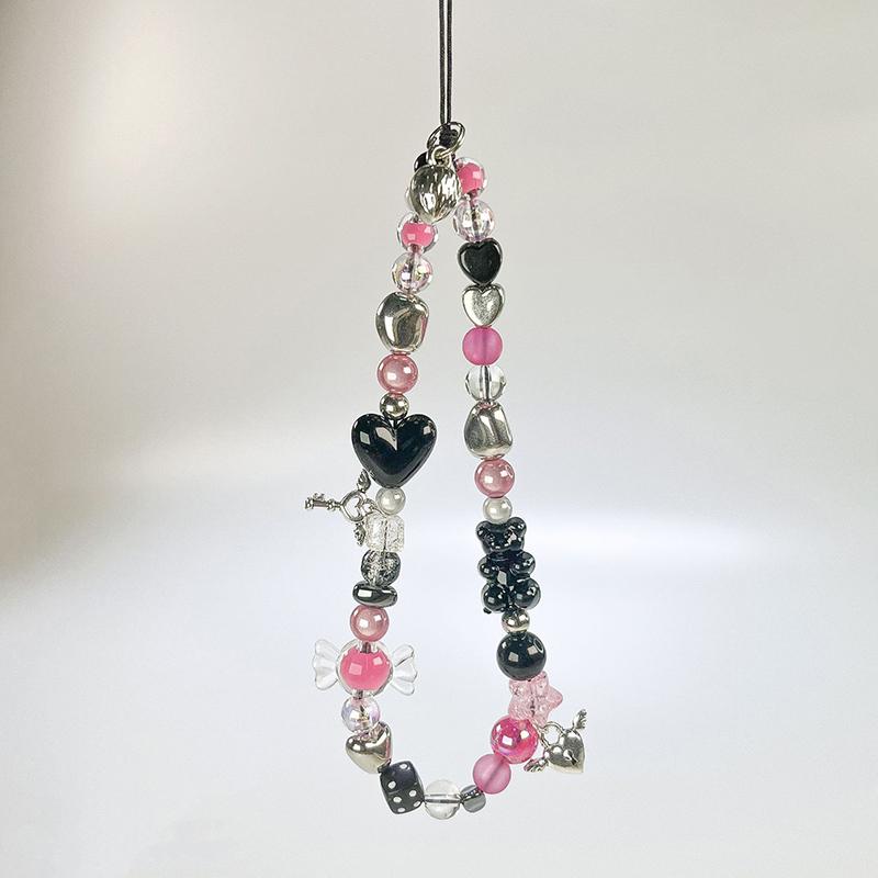 

Y2K Sweet Cool Girls Cellphone Chain Rose Red Beaded Phone Lanyard Ins Style Mobile Phone Charm Keychain Wristband Pendant