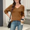 Women's Loose Knitted Sweater With V-Neck Hollowed Out Pullover Long Sleeved Color Top