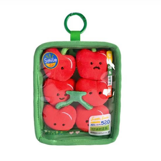 Cute Doll Storage Bag Plush Keychain Soft Fruit And Vegetable Bag Charm Cute Smiling Face Pendant with Hanging Ring