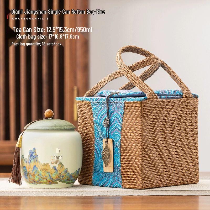 Jiakangming A Thousand Li of Rivers and Mountains Ceramic Tea Canister