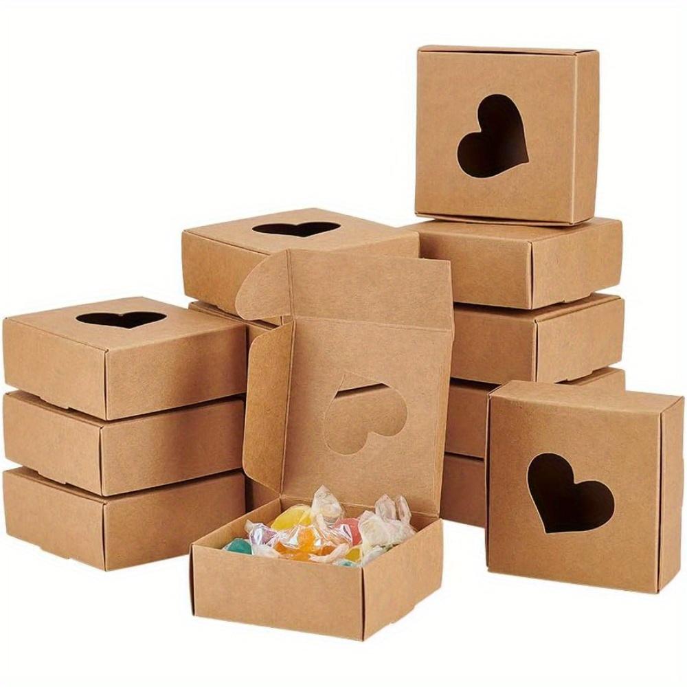 25pcs Kraft Paper Box with Hollow Out Heart Pattern Square Gift Packaging Box Candy Box Small Gift Box