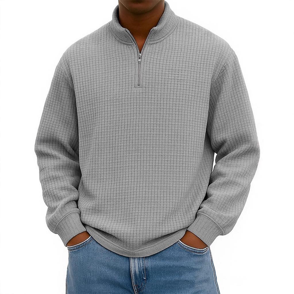 Men's Knit Quarter-Zip Stand Collar Pullover