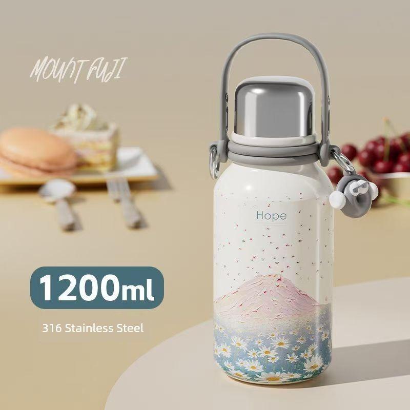 German Insulated Water Bottle, Large Capacity Thermos Cup, Stylish and High-End Design for Girls, Stainless Steel Tea Brewing Cup for Students