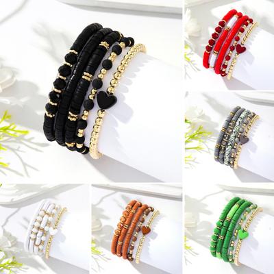 5 Pcs Bohemian Bracelets Polymer Clay Multi-layer Stacking Heart Beads Contrast Color