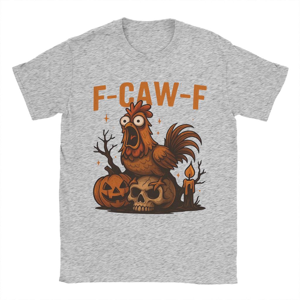 Men's T-Shirt Funny Halloween Rooster F-Caw-F Spooky Chicken Creative Pure Cotton Tees Short Sleeve  T Shirts Round Neck Clothes