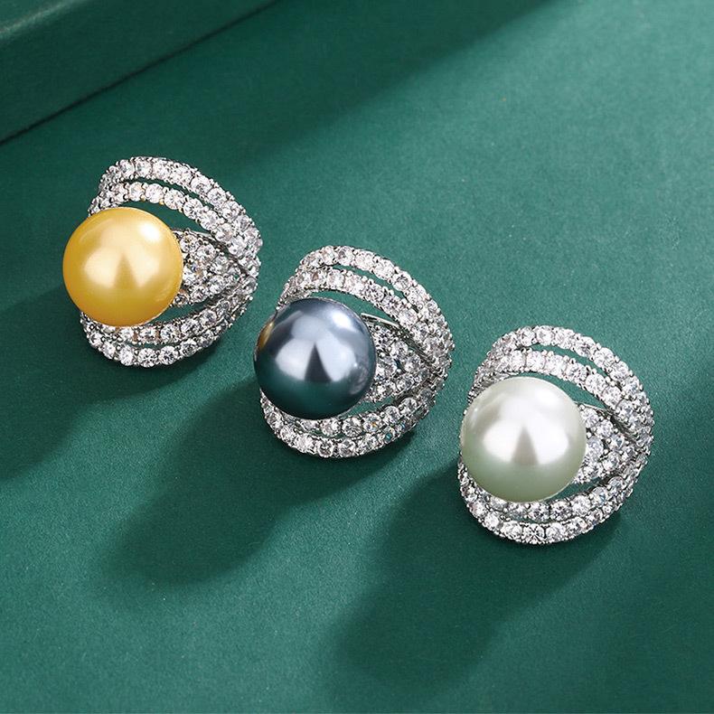 Ring Hua Mei Imitates Pearl Hollow Zircon Internet Famous Style Tahiti Fashion Sense Light Luxury Australian White Jewelry