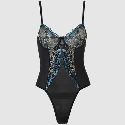 Francuski Szyk Czarna Koronkowa Push-Up Haftowana Bodycon Kamizelka Body
