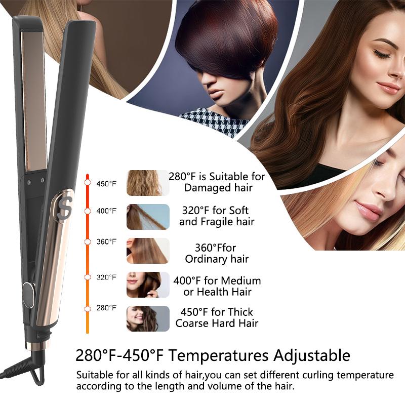 2 In 1 Portable Hair Straighter and Curler 360° Rotatable 5 Levels Temperature Control Fast Heating Professional Hair Tools