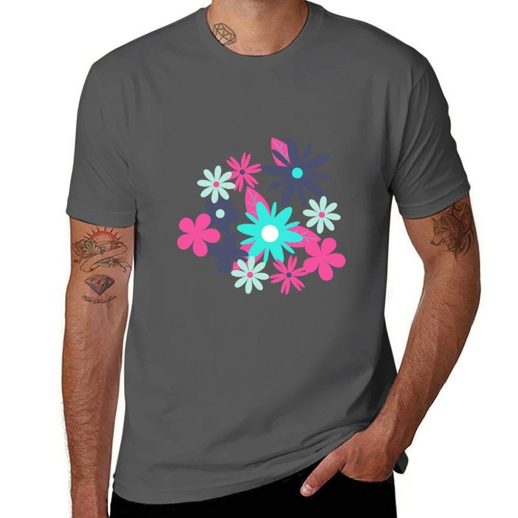 Flower Print Style 4 Tshirt Basic Solid Color Short Sleeve Cotton Top