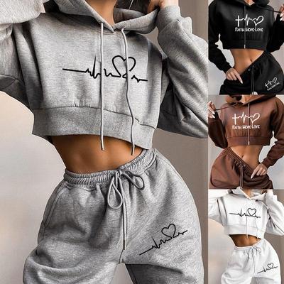 Damen-Trainingsanzug, 2-teiliges Set, Liebesbrief, Hoodies, Hosenanzug, Sportbekleidung für Frühling, weibliche Kleidung, Joggen, Sport, Crop-Tops