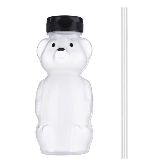 Yousheng 230ml Plastic Bear Bottle Cup with Flip Top Lid Mini Bear Shape Jar Empty Coffee Beer Drink Container for Juice Candy Milk Storing Dispensing
