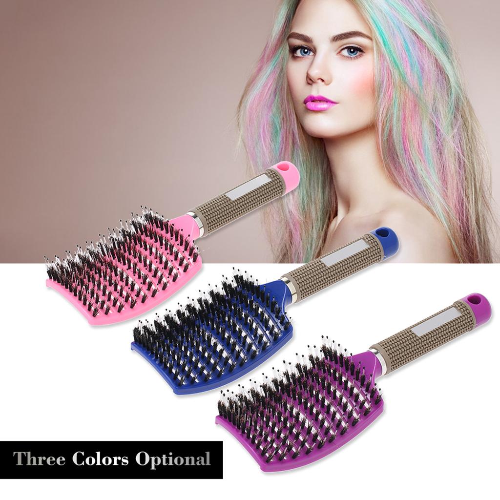 Curved Boar Bristle Hair Brush Massage Comb Detangling Hairbrush for Women