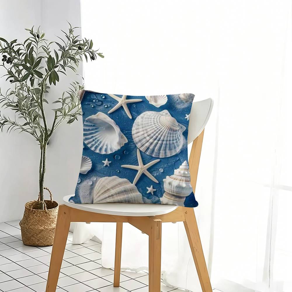 Fresh Ocean Shells Pillow Case Square DoubleSided Sofa Cushion Cover Bedroom Bedside Pillow Gift