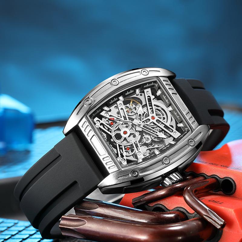 Herren Sport Mechanische Uhr Silikonarmband Leuchtend Wasserdicht Multifunktion 8601