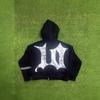 Mens Oversized Hooded Zip-Up Sweatshirt With Star Print Loose Fit Casual Long Sleeve Top