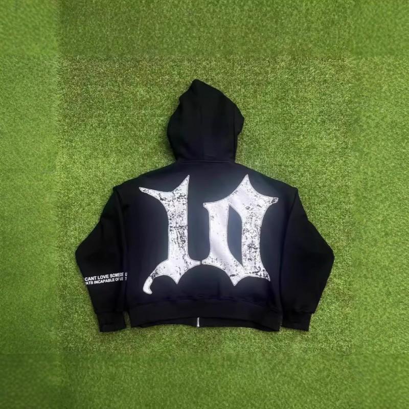 Mens Oversized Hooded Zip-Up Sweatshirt With Star Print Loose Fit Casual Long Sleeve Top