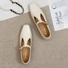 2025 New Women's Fashionable high quality and elegant  Leather Flats Soft Comfort Elegant Ladies Square Heel  Shoes