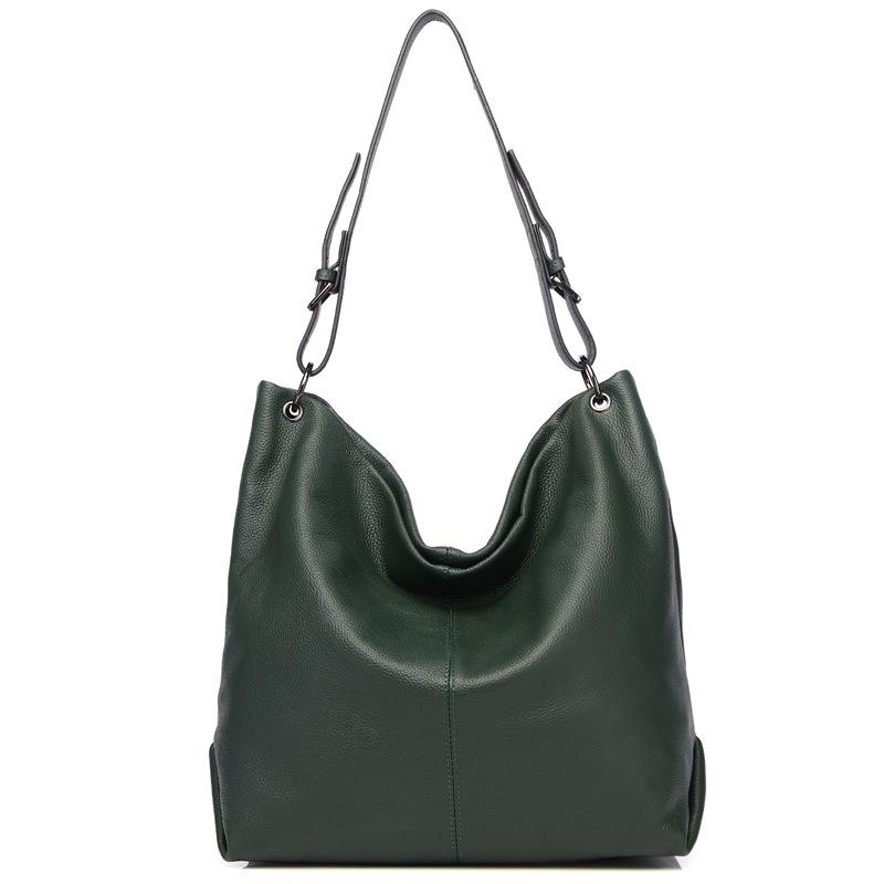 Large Casual Genuine Leather Shoulder Bag Women Luxury Real Cowhide Handbags Female Daily Crossbody Hobo Messenger Bucket Bag