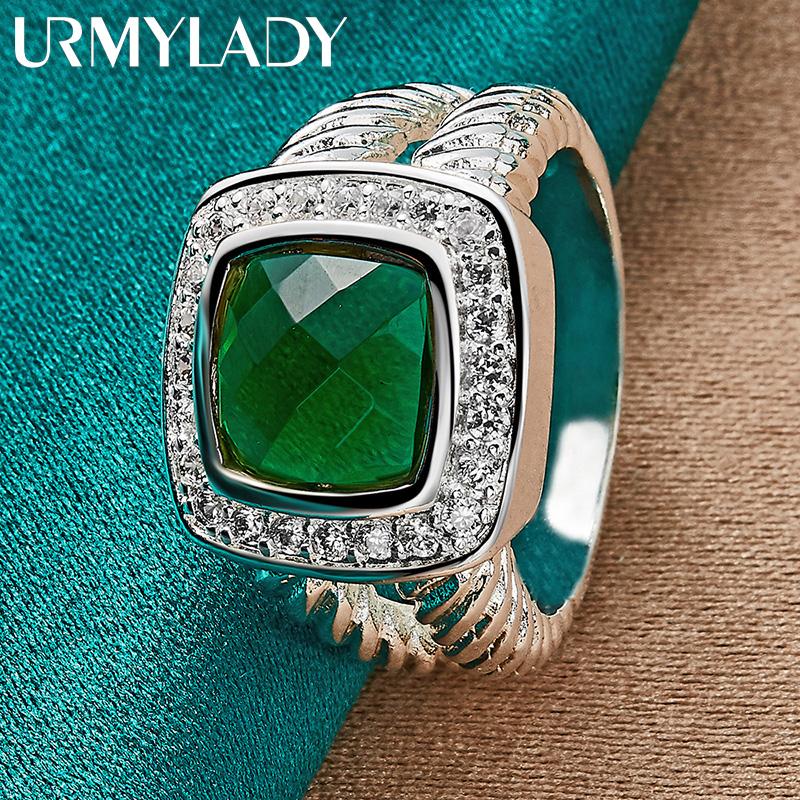 

925 Sterling Silver Square Green Zircon 7-10# Ring for Women Wedding Charm Engagement Fashion Jewelry 7