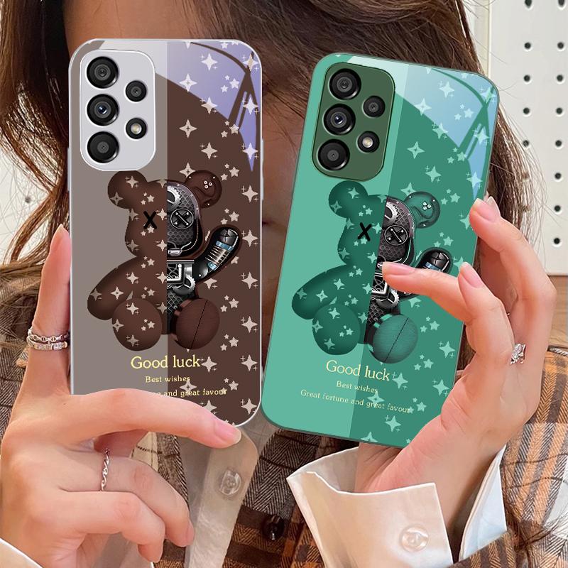 Brown Machine Bear For Samsung Galaxy S10 4G S20 11E 30 S21 22 S24 Fe Pro S23 S25 Ultra 5G S9 Tempered Glass Phone Case