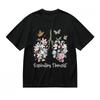 Women's Blooming Lungs Floral Tee Unisex Black 100% Cotton Tops Summer Graphic
