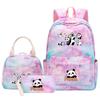 3-delige Tie Dye Panda Rugzak Set Kawaii Rugzak voor Naar School met Lunchtasje Etui, Reizen Dagrugzak voor Kinderen Meisjes