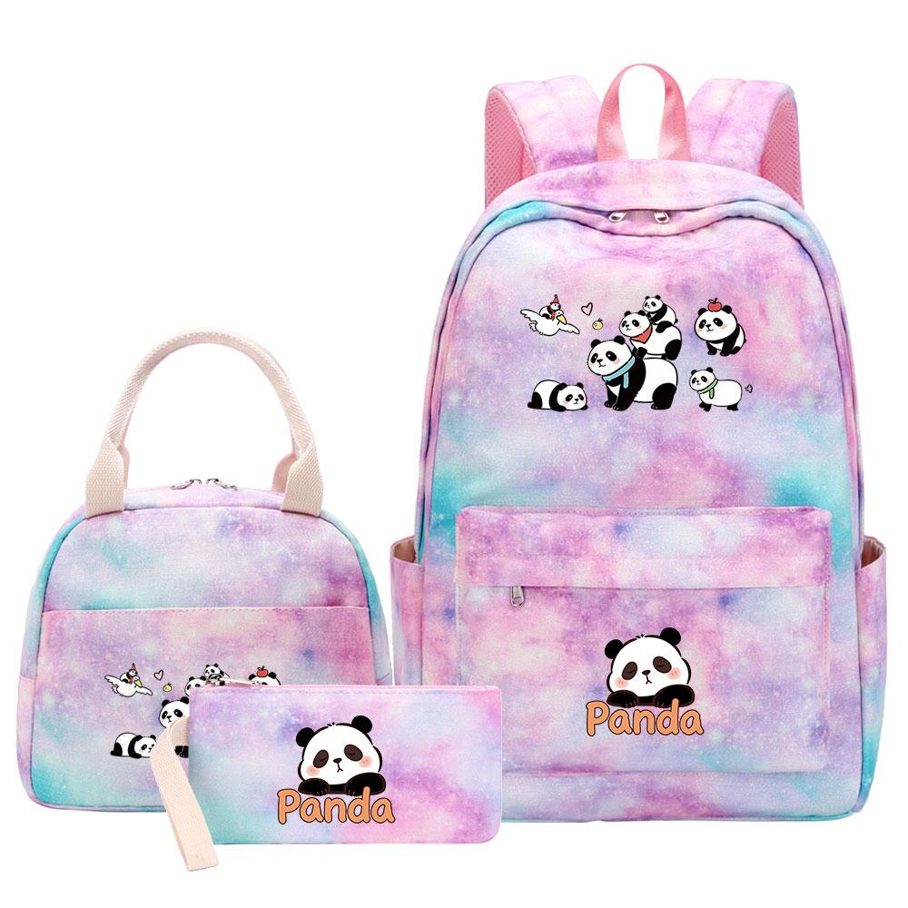 3-delige Tie Dye Panda Rugzak Set Kawaii Rugzak voor Naar School met Lunchtasje Etui, Reizen Dagrugzak voor Kinderen Meisjes
