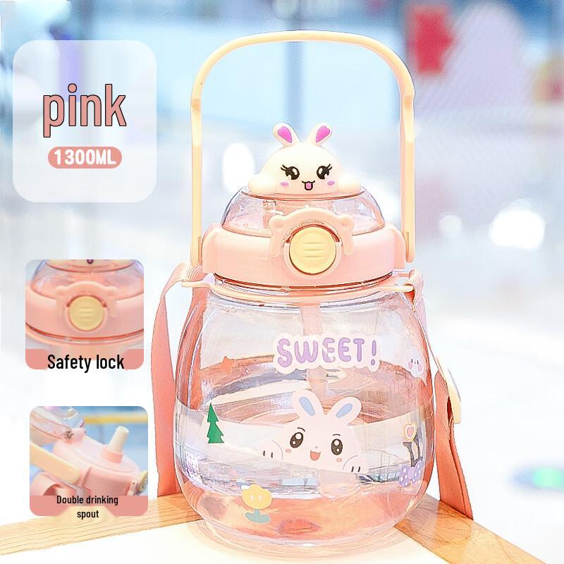 Portable Cartoon Transparent 1300ml Straw Water Bottle
