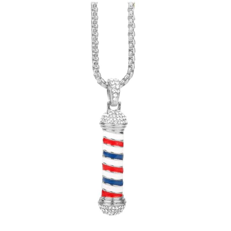 Fashion Crystal Barber Shop Turn Light 3D Necklace Crown Hairdresser Logo Necklace Pendants Barbers Jewelry Gift