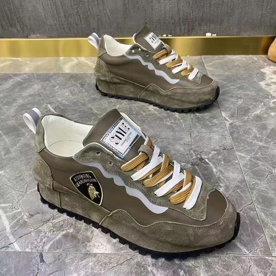 Luxury Chunky Sneakers Men Cover Bottom Air Cushion Board Shoes Fashion Casual Genuine Leather Increased Internal Platform Shoes
