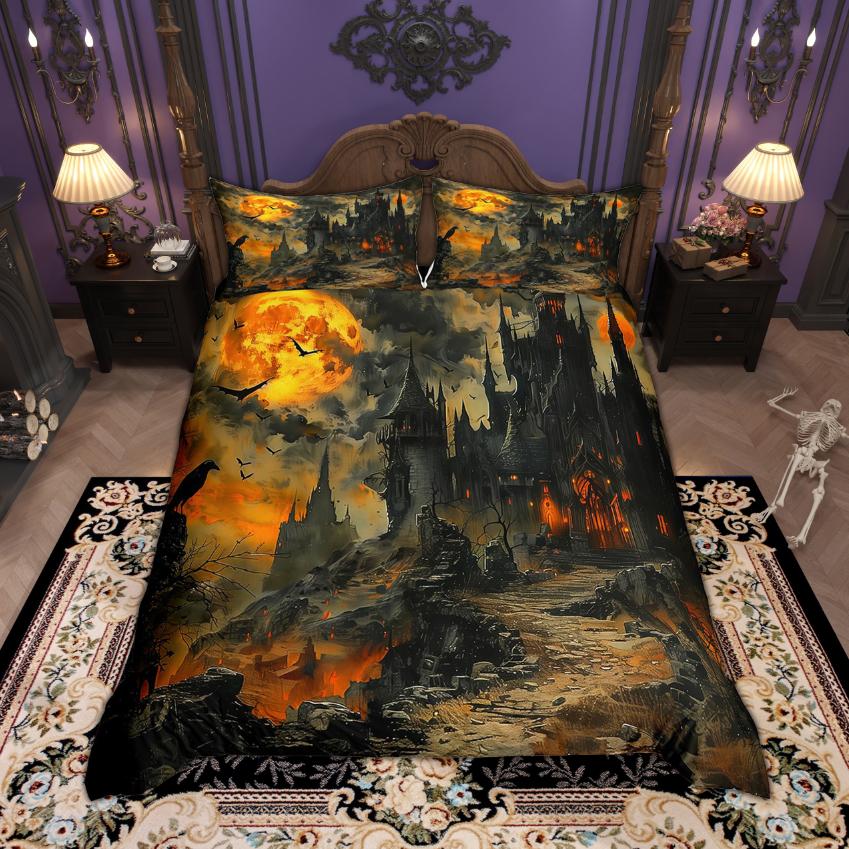 Homewish Magic Witch Duvet Cover Set Halloween Pumpkin Bedding Set Festival Theme Quilt Cover Set
