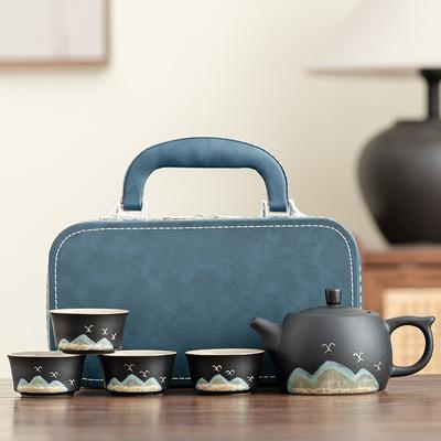 Reise-Teeset Outdoor-Camping Tragbares Teeset Schwarze Keramik Kuaike-Tasse Ein Topf Zwei Tassen Aufbewahrungstasche Geschäftsgeschenke