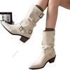 Pointed Thick Heel Martin Boots Women's 2025 Autumn and Winter New Soft Leather European and American Style Tube Stacking Boots White Short Boots Wom