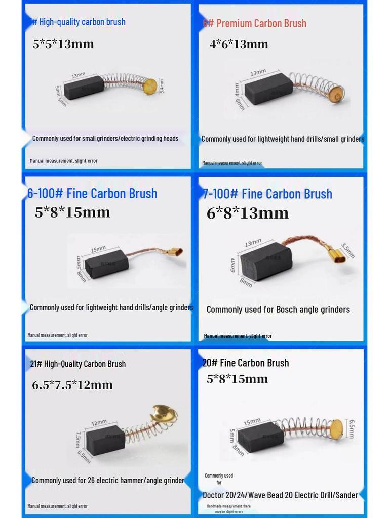Durable Carbon Brush Set for Grinders, Drill, Hammer, Polisher, Cutter, and Picker Tools