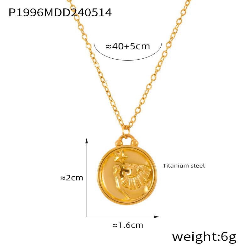 Fenny Fashion Embossed Stars 12 Constellations Round Brand Pendant Necklace 18K Gold Plated Stainless Steel Jewelry
