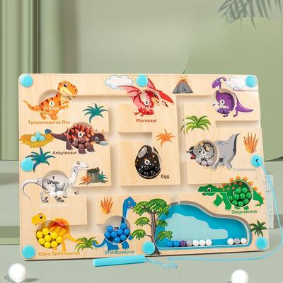 Wooden Kids Dinosaur Traffic Theme Magnetic Labyrinth Walking Ball Games Hold Pen Intellectual Logic Development Puzzle Toys