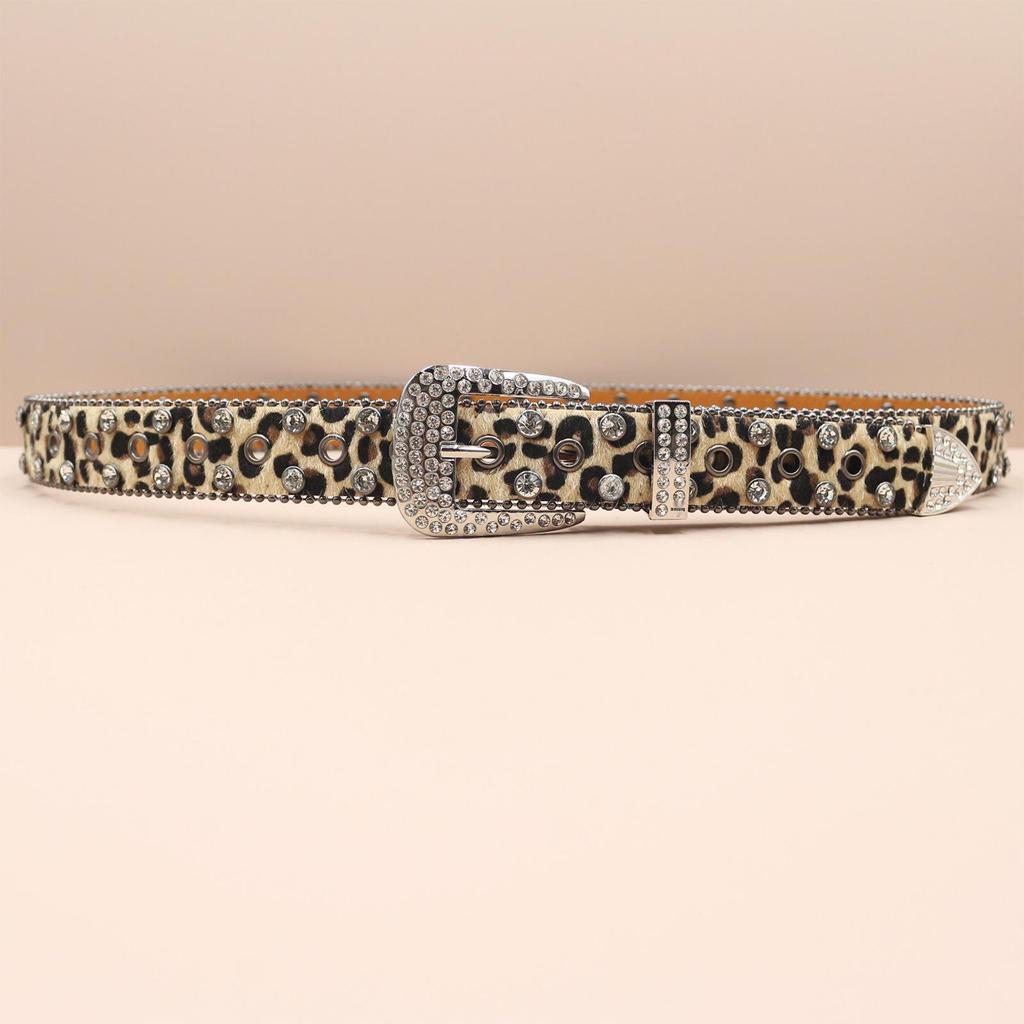 European & American Leopard Rhinestone Leather Belt: Trendy & Versatile Men's Accessory