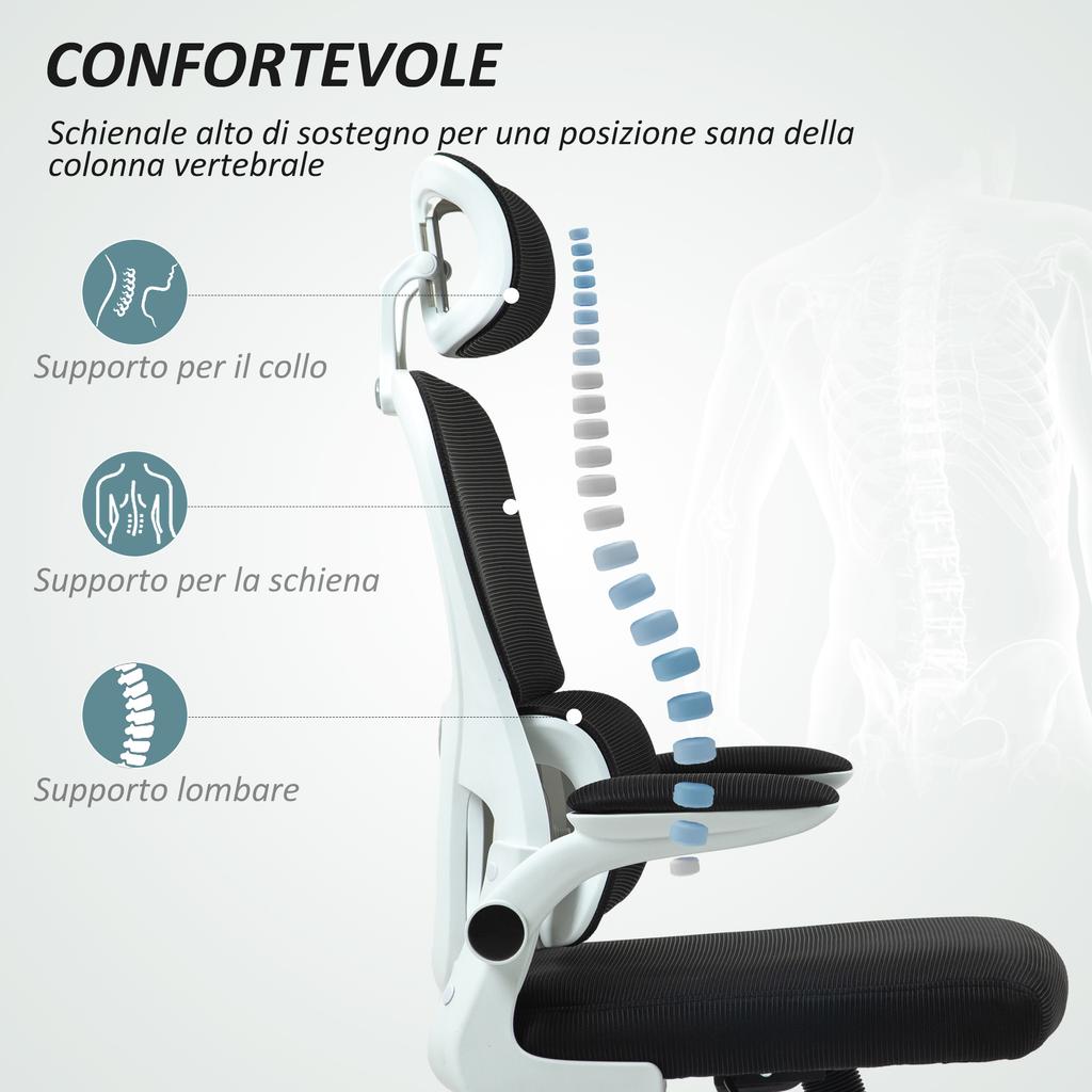 Swivel Office Chair with Adjustable Headrest and Height, Flip-Up Armrests and Tilt, Black