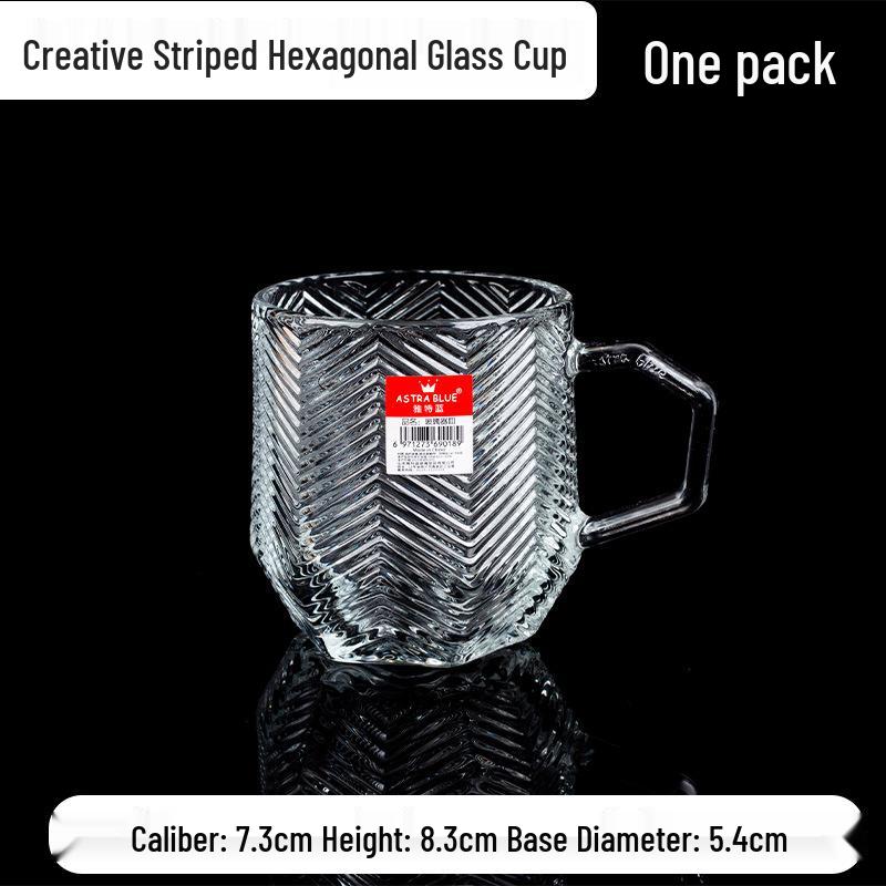 Elegant Hexagonal Glass Mug with Handle - Thick, Transparent Design 201-300ml