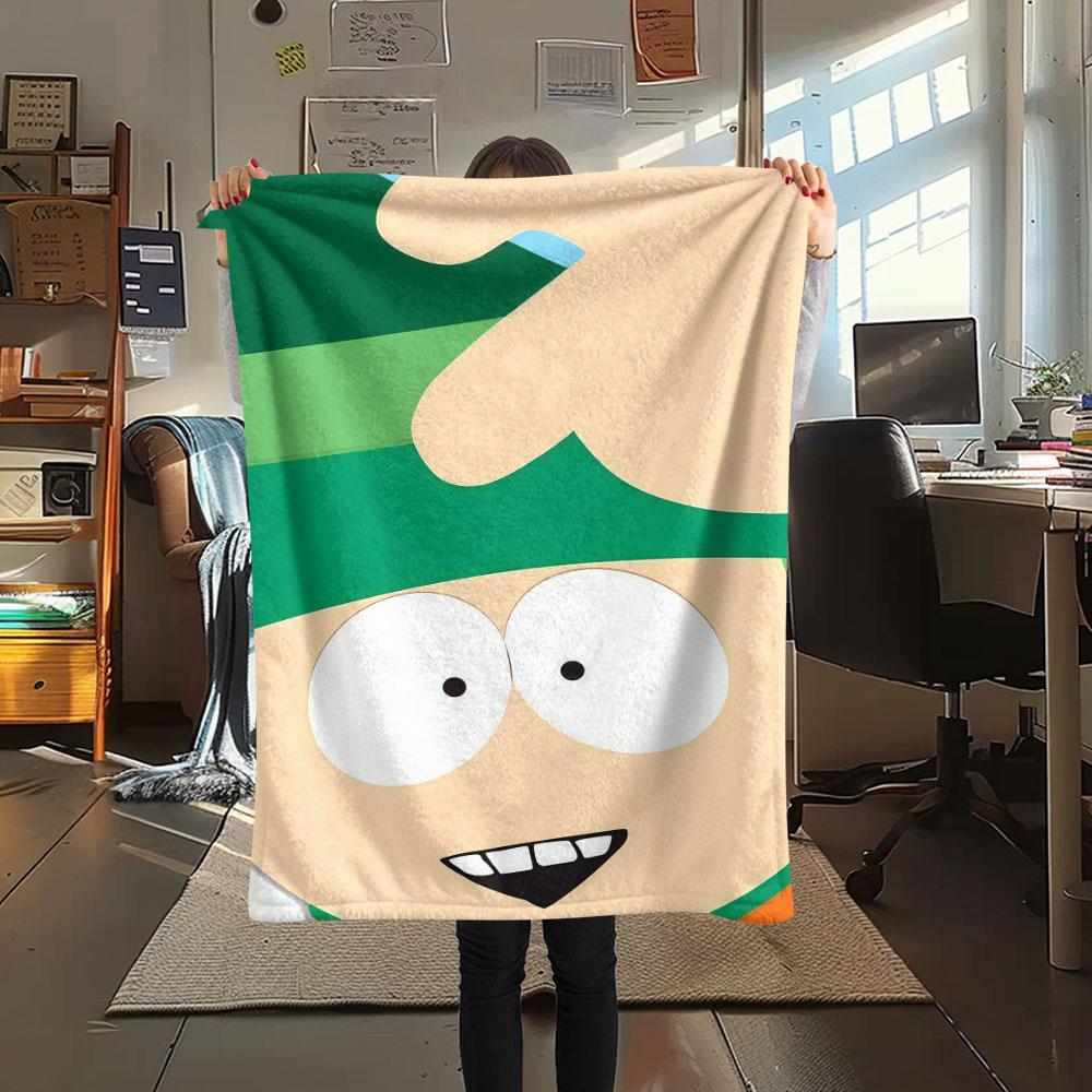 Kyle South Park Printed Flannel Blanket, soft throw for bedroom sofa, washable, fan merchandise, great gift.