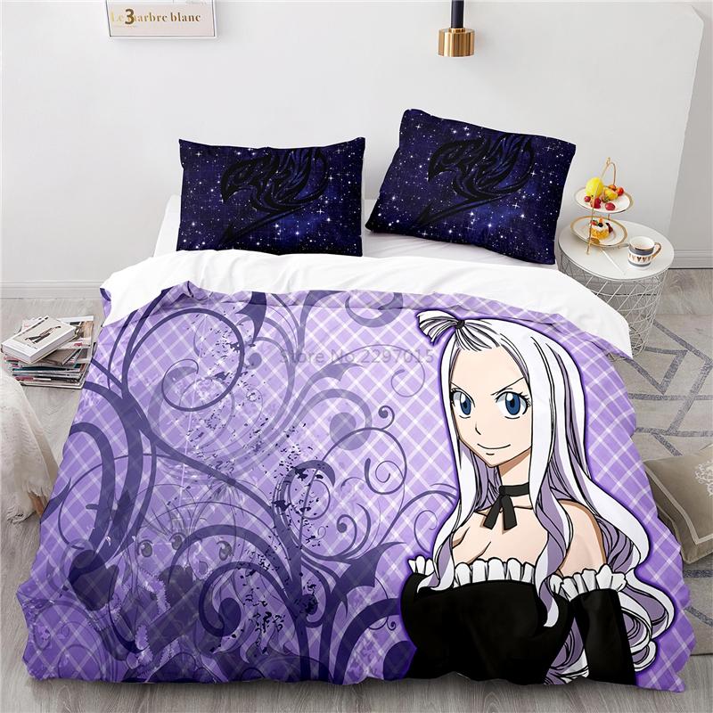 Popularne Anime Fairy Tail Zestaw Pościeli z Nadrukiem 3D Lucy Gray Fullbuster Etherious Nadrukowany Zestaw Poszwy na Kołdrę z Poszewką na Poduszkę
