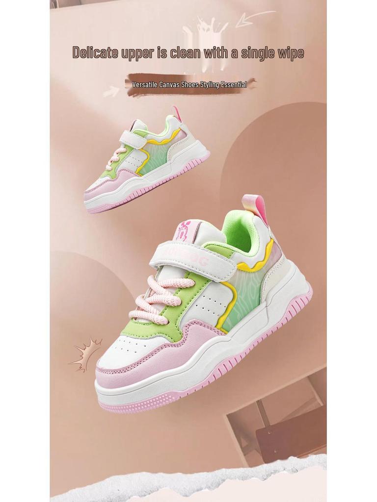 Bobodou Girls' Breathable Leather Canvas Shoes - Versatile Casual Sneakers for Spring and Autumn